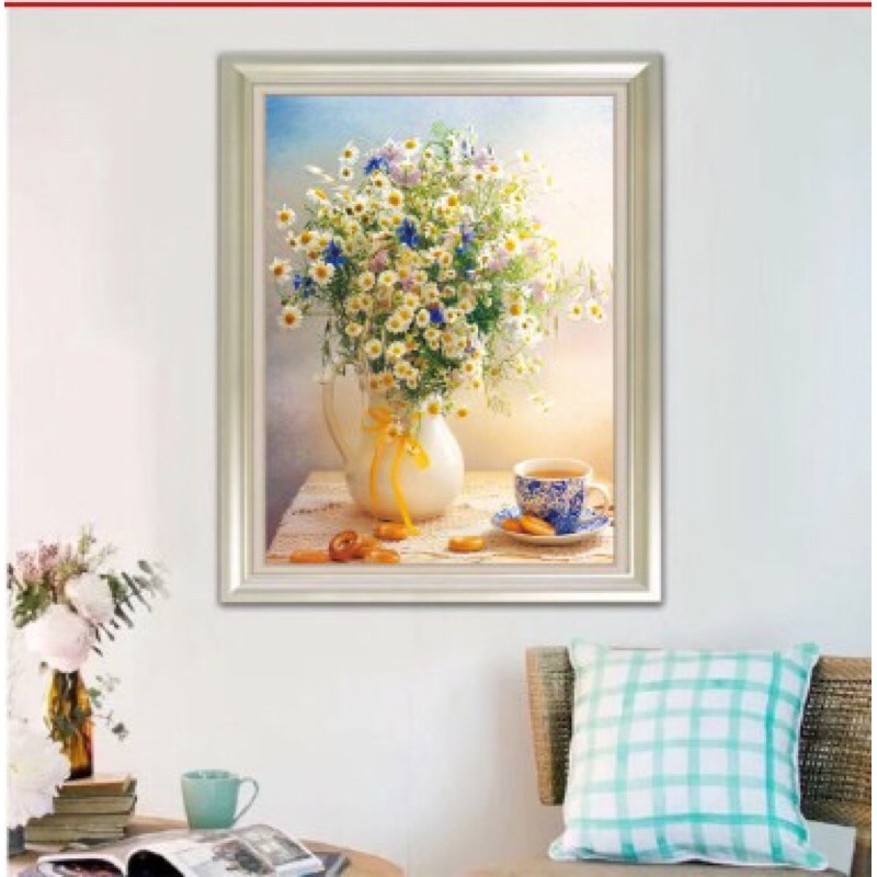Tranh thêu chứ thập bình hoa  mhh0885 thêu kín kt 51x61 cm