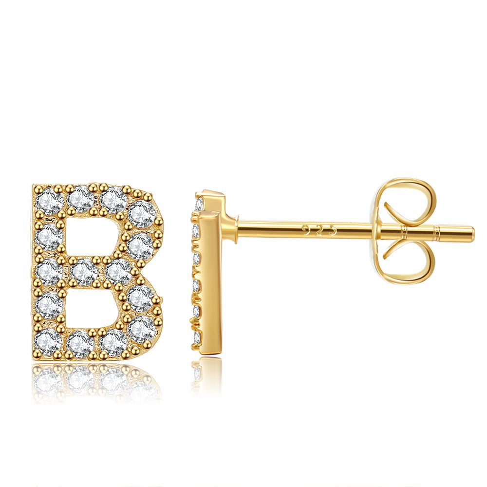 1 Đôi Bông Tai Chữ Cái Từ A-Z Mạ Vàng 18k Không Gây Dị Ứng