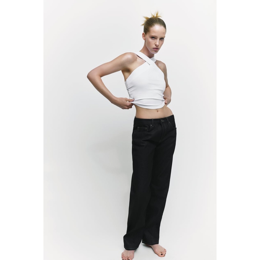 Áo croptop thun cổ chéo Zara AUTHENTIC 100%