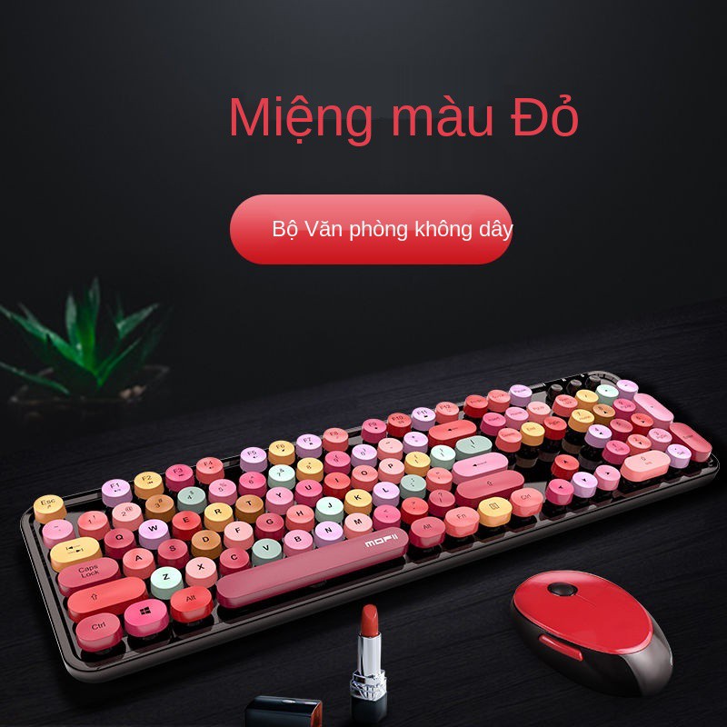 Bộ bàn phím và chuột không dây hình chữ nhật đứng máy tính xách tay văn phòng để punk miệng màu đỏ