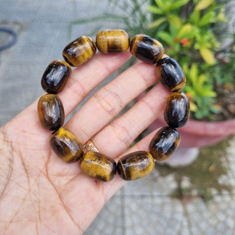 Vòng tay lu thống m.hổ vàng nâu đẹp 12mm