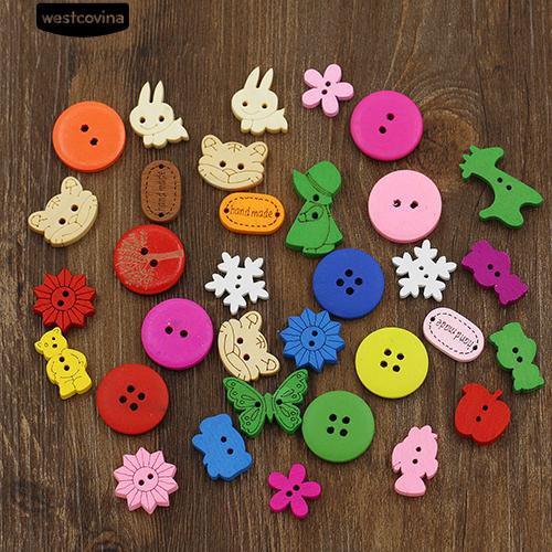 Set 100 nút gỗ 2/4 lỗ nhiều kiểu dùng trong may vá/làm đồ thủ công
