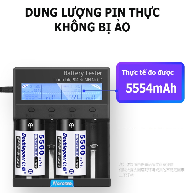 Combo bộ sạc DP-D02 và 2 viên pin đại 5500mAh (size D) chính hãng Doublepow
