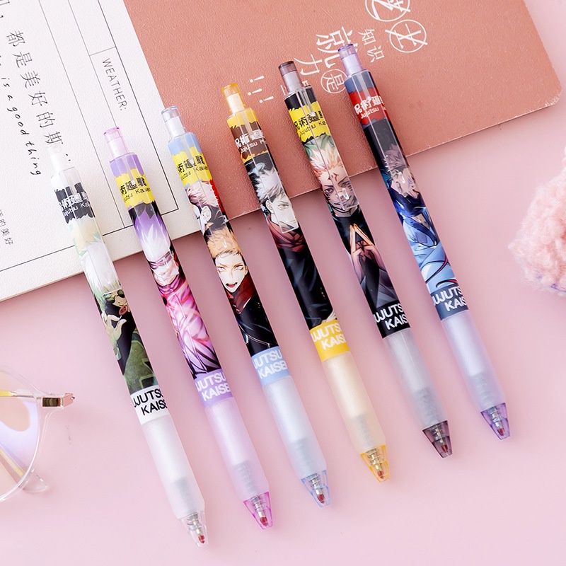 Set 6 Bút Bi Mực Đen Ngòi 0.5mm Phong Cách Anime Jujutsu Kaisen