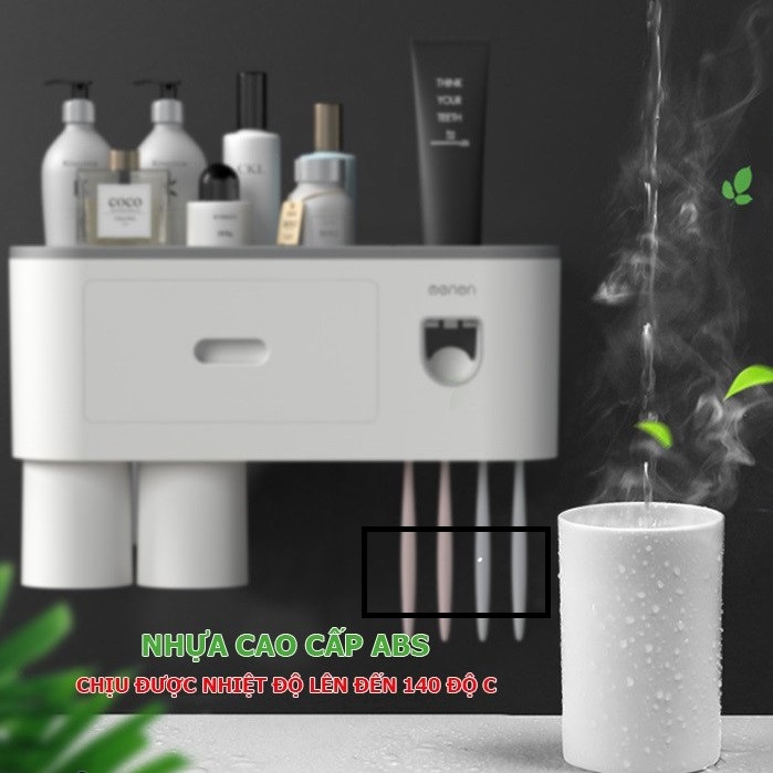 Bộ Nhả Kem Đánh Răng Tự Động OENON 2 cốc, Kệ để đồ nhà tắm tiện dụng