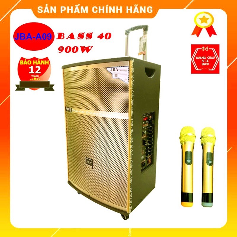Loa Kéo Di Động JBA A09 Bass 4 tấc, Kèm 2 Micro, Công suất 900W, Kèm khiển từ xa, Nhập Khẩu Chính Hãng