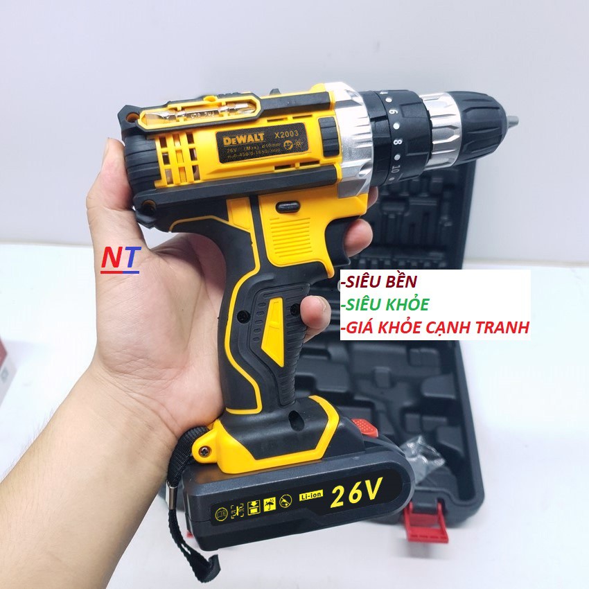 (LOẠI I) Máy Khoan Bê Tông, Bắt Vít DEWALT 36V - TẶNG Kèm 24 Chi Tiết - 3 Chức Năng 100% Lõi Đồng - 2 Pin Chuẩn 5 CELL