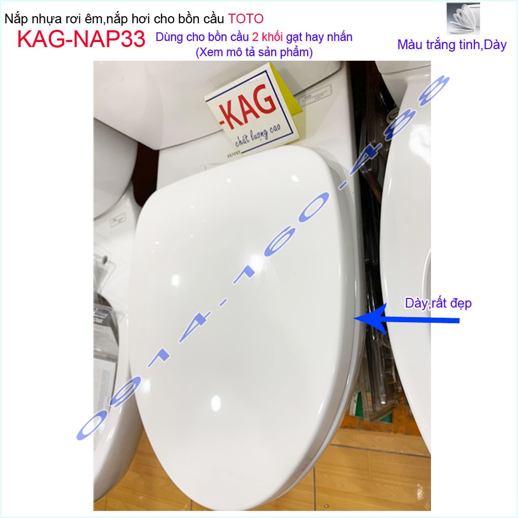 Nắp cho bàn cầu Toto KAG-NAP33 rơi êm, nắp hơi xí bệt 2 khối C320-C325-C351 nhựa trắng dày-sáng bóng