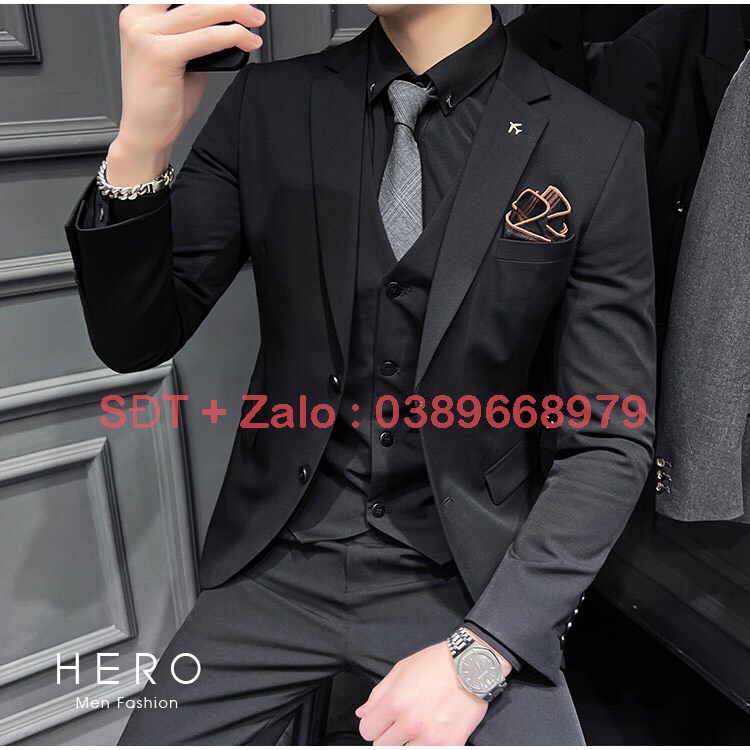 Bộ Vest Nam 2 Cúc Màu Đen, Bộ Suit Nam Hàn Quốc 2 Cúc Màu Đen