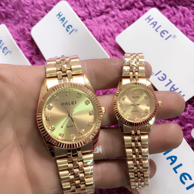 Đồng hồ halei nam nữ màu vàng HL3