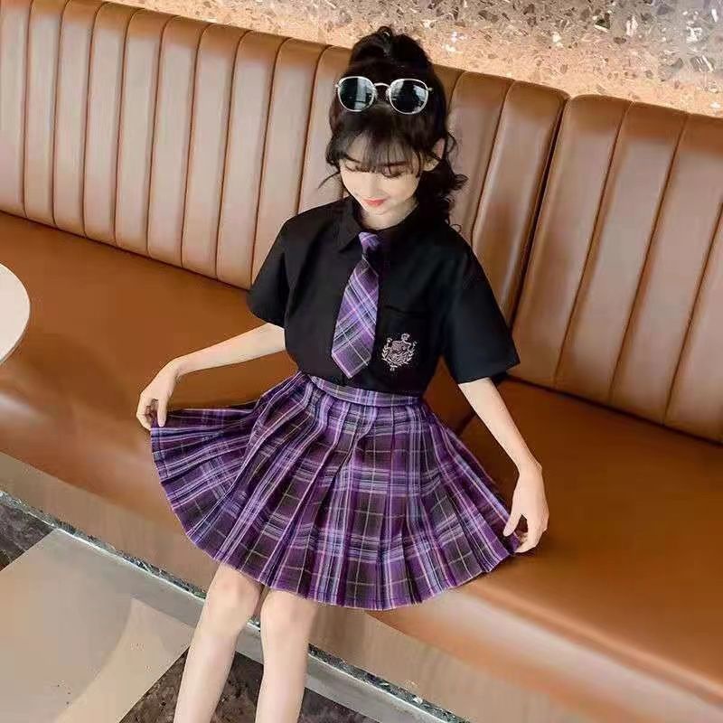 ❀Hàng giao ngay❀8-14 tuổi, quần áo trẻ em, Bộ Đồng Phục Hai Mảnh Áo Tay Ngắn Phong Cách Hàn Quốc Thời Trang Mùa Hè 2022 Mới Cho Bé Gái