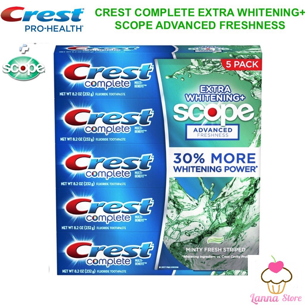 Kem Đánh Răng Crest Complete Extra Whitening + Scope Advanced Freshness Mỹ- Hộp 232g