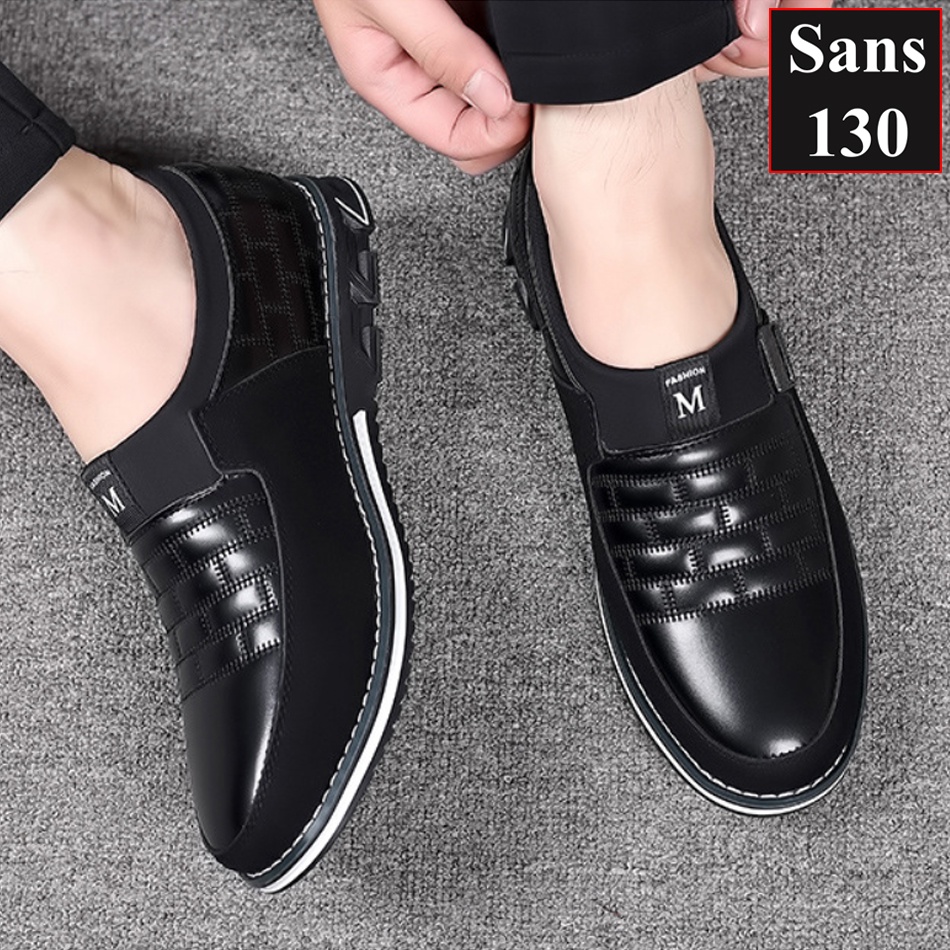 Giày da nam bigsize 52 51 50 49 48 47 46 45 44 43 Sans130 giầy lười không dây đen big size cỡ to lớn đẹp trẻ trung
