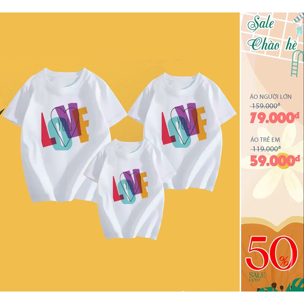Áo Gia Đình In Hình Chữ Love Sắc Nét Dễ Thương .Chất Liệu Thun Cotton Loại 1 Đủ Size Cho Các Thành Viên Từ 8 Đến 100kg .