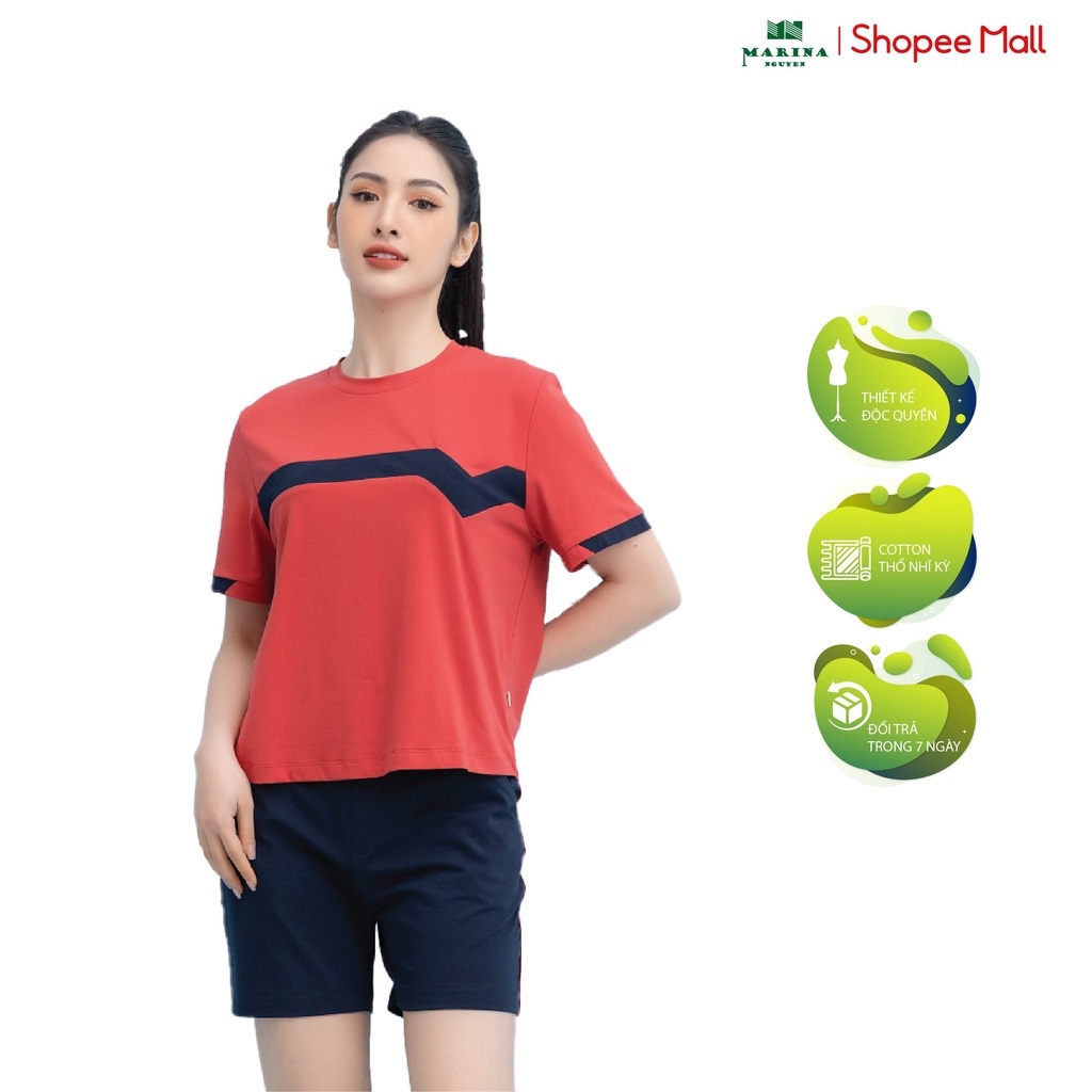 Đồ Bộ Nữ Mặc Nhà MARINA NGUYỄN, Thiết Kế Cổ Tròn, Tay Ngắn Độc Đáo, Vải Cotton Mềm Mịn, Thoáng Mát 322019