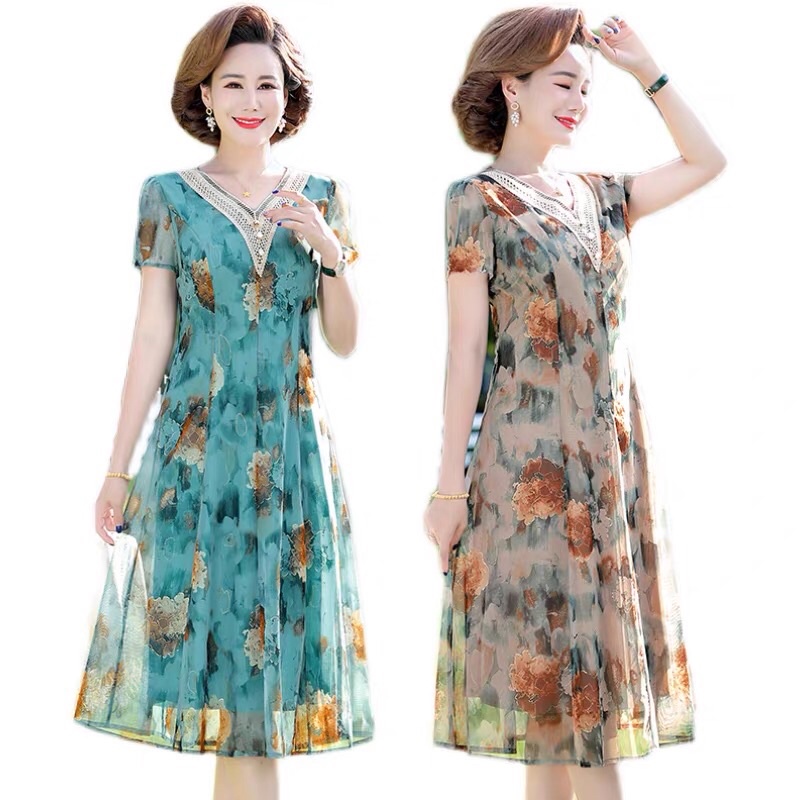 Đầm trung niên cho mẹ, váy dự tiệc trung niên H21O
