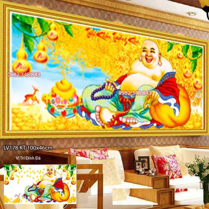 Tranh gắn đá phật di lạc KT:150x60cm,tranh đính đá chưa gắn