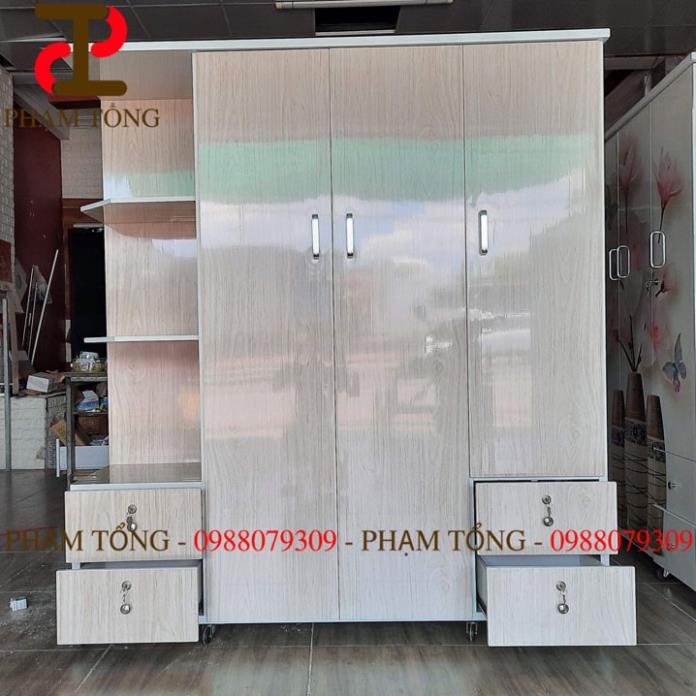 Tủ nhựa đài loan 4 cánh màu vân gỗ sáng kèm đợt hông   Miễn phí giao hàng