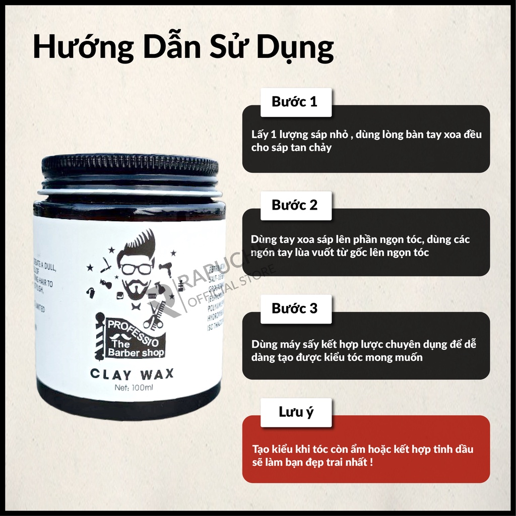 Sáp vuốt tóc nam Clay Wax thơm giữ nếp Rapuchel Store CW01