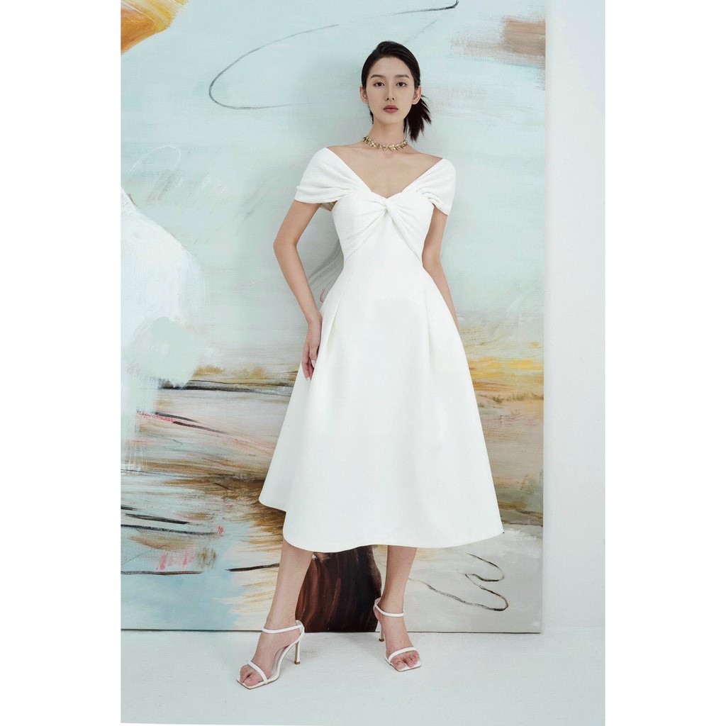 ĐẦM ĐI TIỆC TRỄ VAI XOẮN - DÁNG XÒE MIDI - GD054 | BigBuy360 - bigbuy360.vn