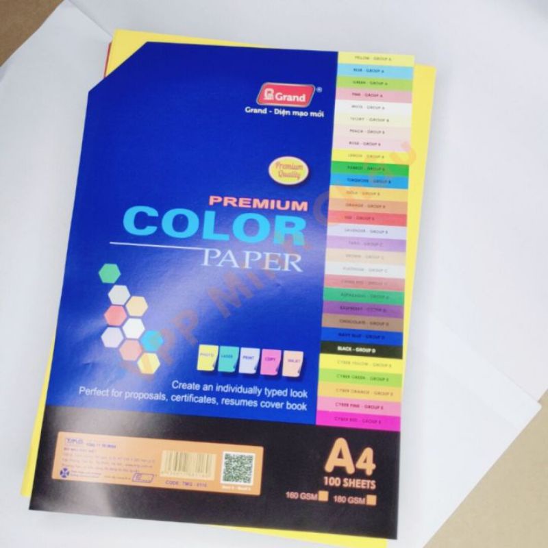 GIẤY BÌA A4/BÌA MẦU A4 GRANE TRỘN 5 MẦU/SẤP 100 tờ or CHỌN MẦU Định lượng dày 160gsm