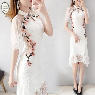 Đầm Sườn Xám Cách Tân Thêu Họa Tiết Phong Cách Trung Hoa Thanh Lịch Dành Cho Nữ