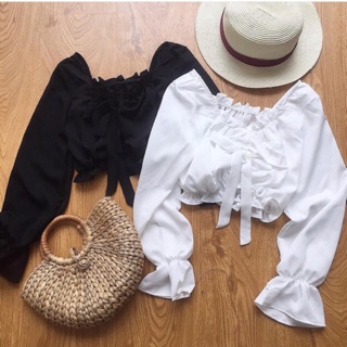 Áo croptop cột nơ tay loe