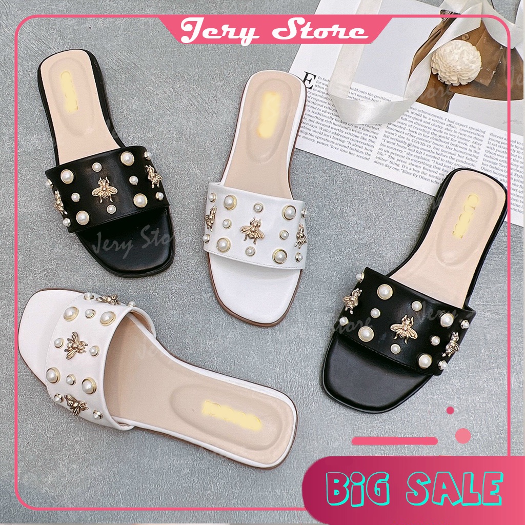 Dép quai ngang, dép nữ đính đá và ong cá tính sang trọng phong cách quý phái dân chơi, giay, jery, s