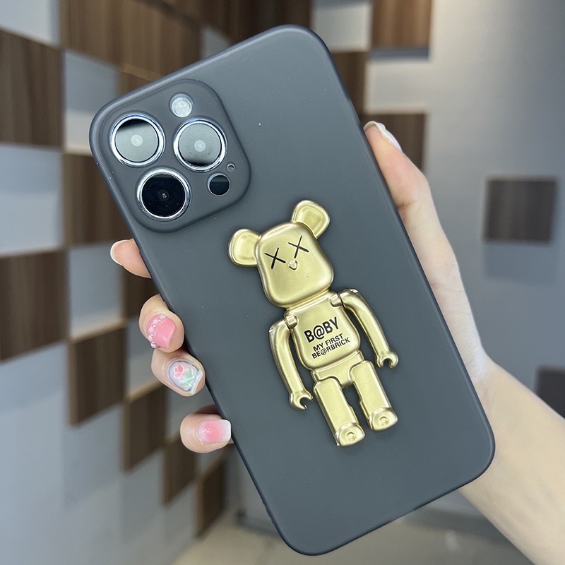 ốp lưng điện thoại cạnh vuông kèm iring kaws lp 13/13promax/14promax