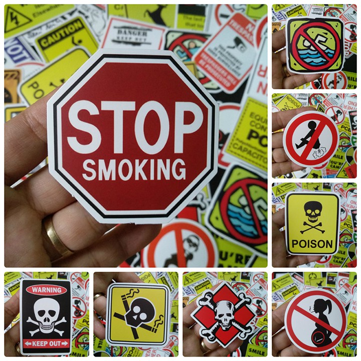 Bộ Sticker dán cao cấp chủ đề WARNING - Dùng dán Xe, dán mũ bảo hiểm, dán Laptop...