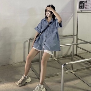 Áo Sơ Mi Denim Ngắn Tay Túi Nắp Form Rộng Style Vintage Cổ Điển [HÌNH THẬT]