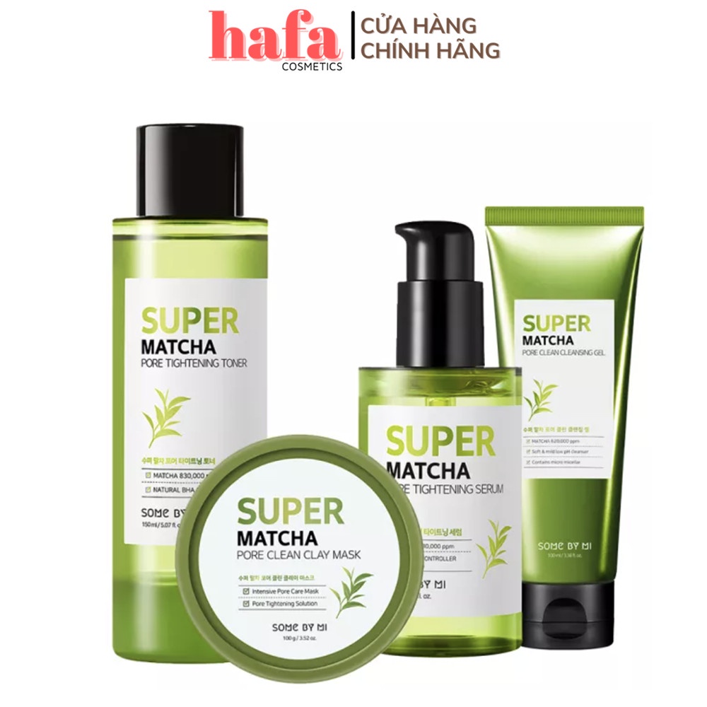 Bộ Sản Phẩm Se Khít Lỗ Chân Lông, Điều Tiết Bã Nhờn Some By Mi Super Matcha (Cleansing +Clay Mask+Toner +Serum)