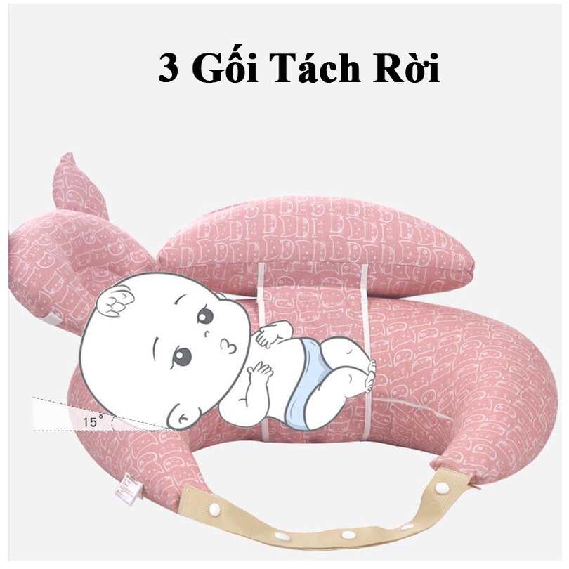 Gối cho con bú và ngủ cao cấp, Có dây deo, gối kê đầu, chống trượt, chóng trào ngược sữa cho bé