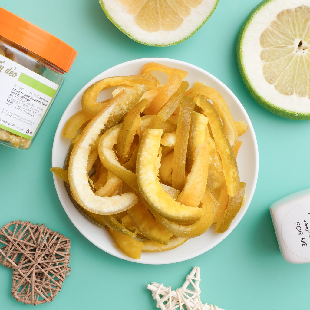 Vỏ bưởi sấy dẻo VIETGOURMET, Vỏ bưới sấy nguyên vị ít đường, đồ ăn vặt healthy hàng xuất khẩu
