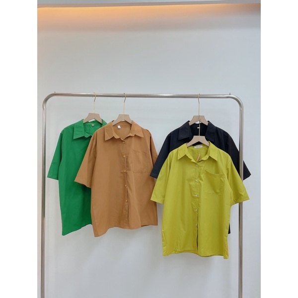 (Ảnh thật) Áo sơ mi cộc tay trơn 5 màu oversize