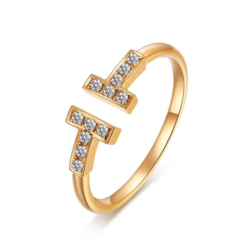 Ahellogirl Nhẫn Hở Mạ Vàng 18K Đính Hạt Kim Cương Phong Cách Vintage Hàn Quốc