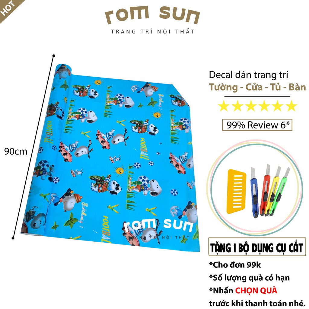 Khổ 90cm | Decal dán kính mờ hoạt hình, Decal dán cửa kính phòng ngủ/cửa sổ cho trẻ em chú chó tắng