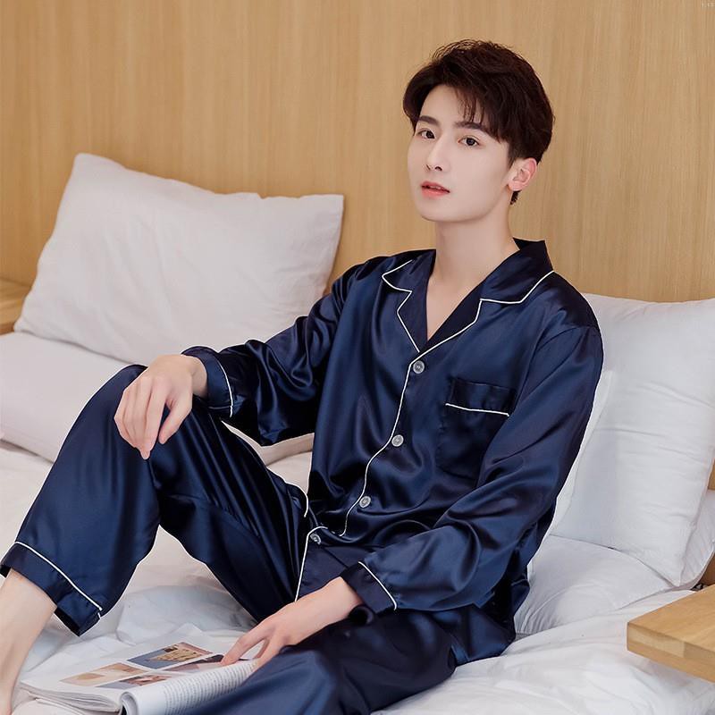 Bộ Pijama Nam Nữ, Bộ Đồ Ngủ Dài Tay Chất Liệu Vải Lụa Satin Cao Cấp THE1997