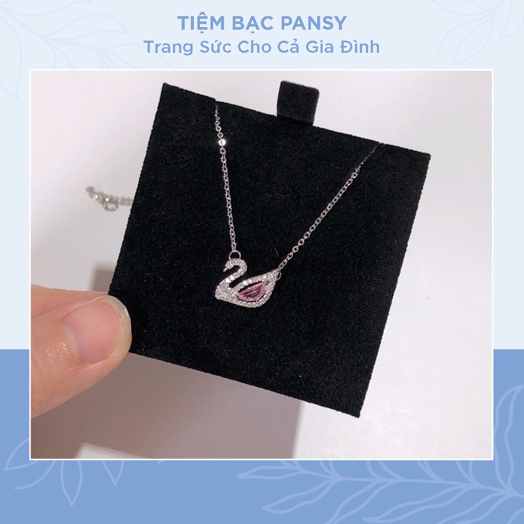 Dây chuyền nữ bạc PANSY mặt thiên nga nạm đá hồng duyên dáng - Vòng cổ bạc đẹp cao cấp