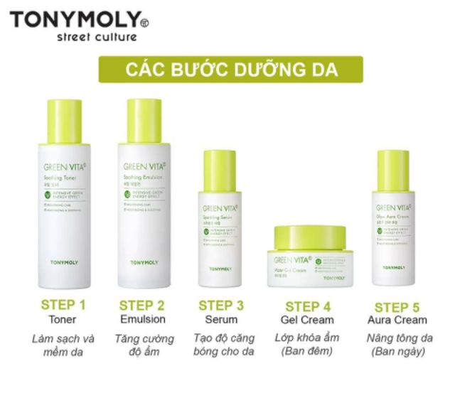 Sữa dưỡng trắng da, sáng da, tăng đàn hồi da, cấp ẩm Tonymoly Green Vita C Sparkling Emulsion