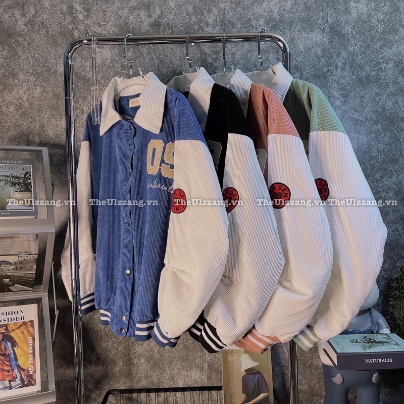 Áo khoác nhung tâm quảng châu cao cấp form rộng nam nữ cổ sơ mi cài nút thêu " 09 " - NT1003