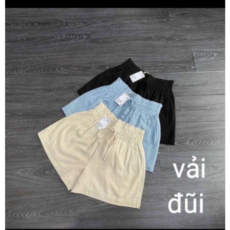 Combo 3 quần đùi đũi đen,be,xanh, cạp bèo có dây THUXINHSHOP