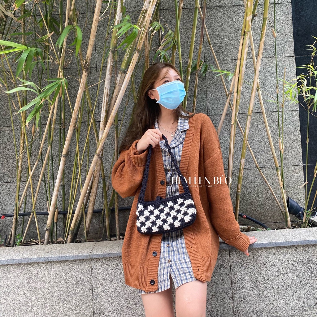 TÚI XÁCH KẸP NÁCH, XÁCH TAY HOẠ TIẾT SỌC CARO CHẤT LIỆU SỢI VẢI, CROCHET SHOULDER BAG