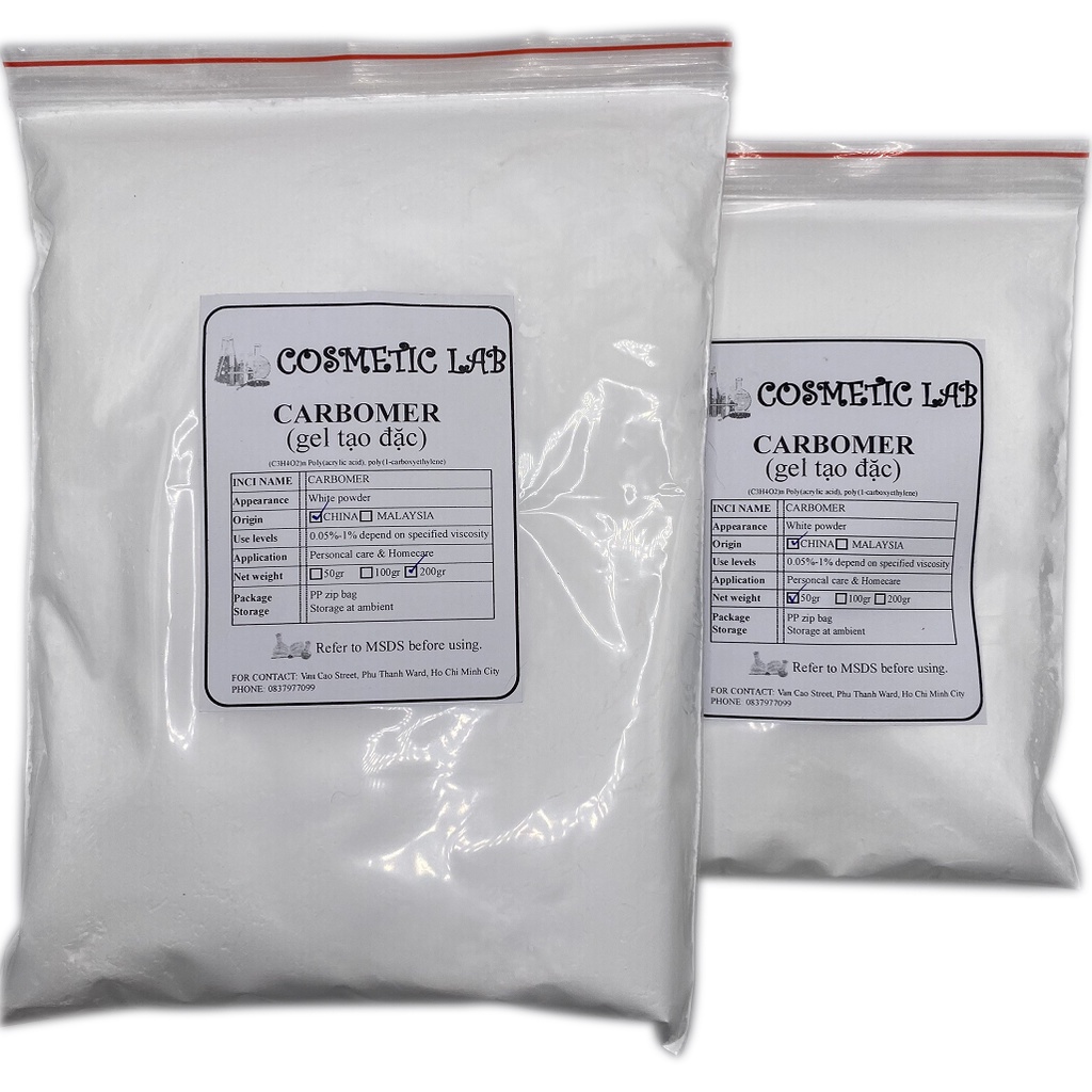 Chất tạo gel - chất tạo đặc - CARBOMER 50gr 100gr  200gr - nguyên liệu mỹ phẩm