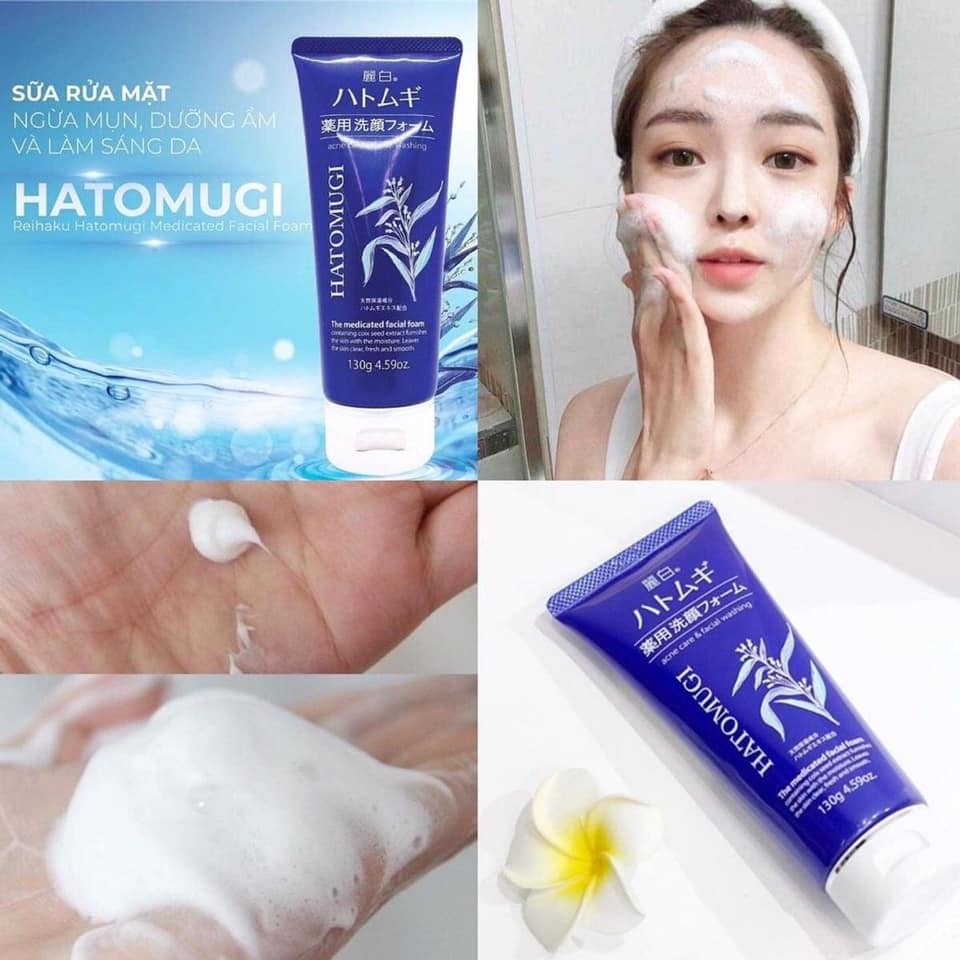 Sữa Rửa Mặt Ngừa Mụn Reihaku Hatomugi The Medicated Facial Foam Dưỡng Ẩm Sáng Da 130g