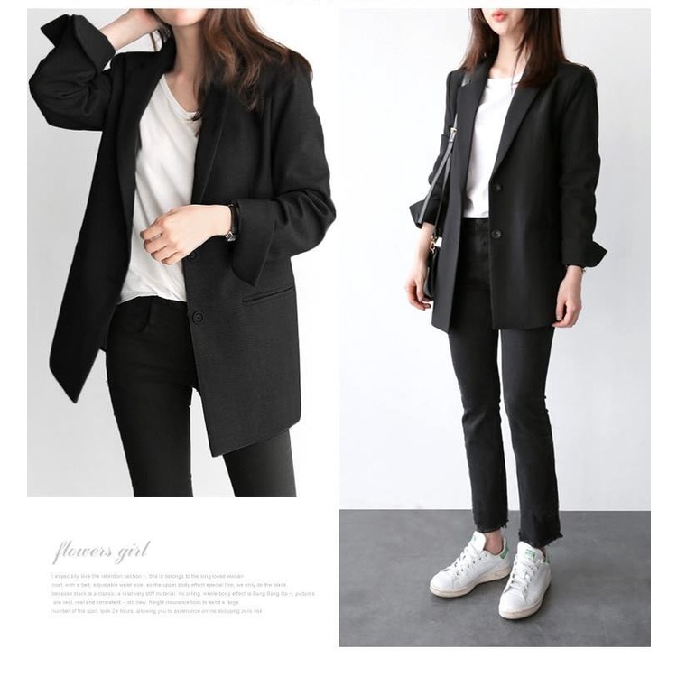 Áo khoác blazer dáng rộng màu trơn phong cách Hàn Quốc thời trang thu đông dành cho nữ