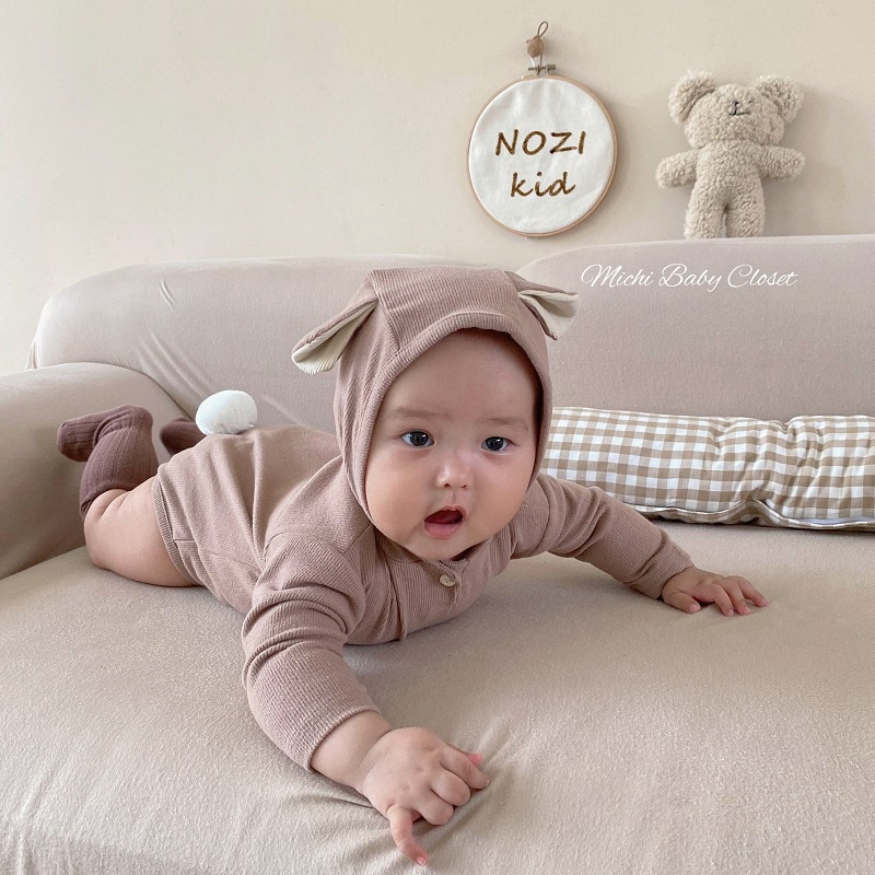 Bodysuit cún nâu và thỏ hồng, bộ thu đông dài tay bộ đồ hình thú cho bé chất len tăm mềm mịn - MICHI Closet