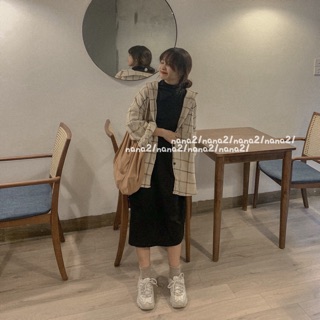 Sơ mi dạ kẻ oversize