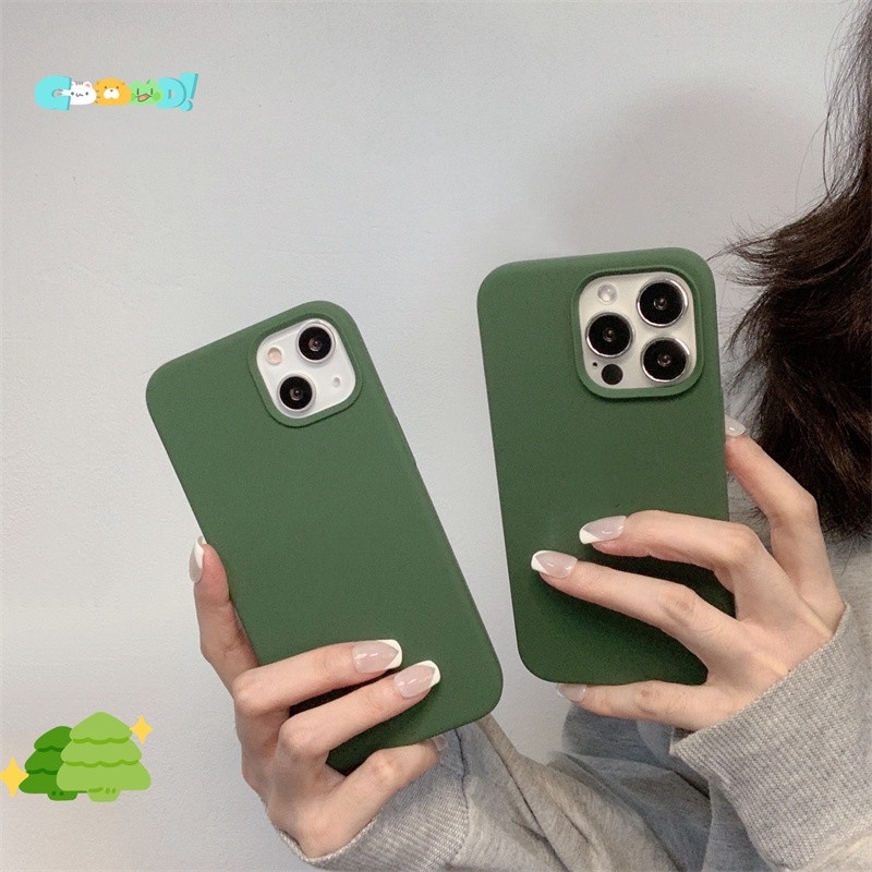 Ốp Điện Thoại Silicon Dẻo Màu Xanh Lá Đậm Chống Sốc Cho iPhone 14 13 12 11 Pro X XS Max Mini XR 6 6s 7 8 Plus