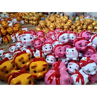 Heo đất tiết kiệm cho bé, size 6, màu trắng có nơ đỏ chấm bi